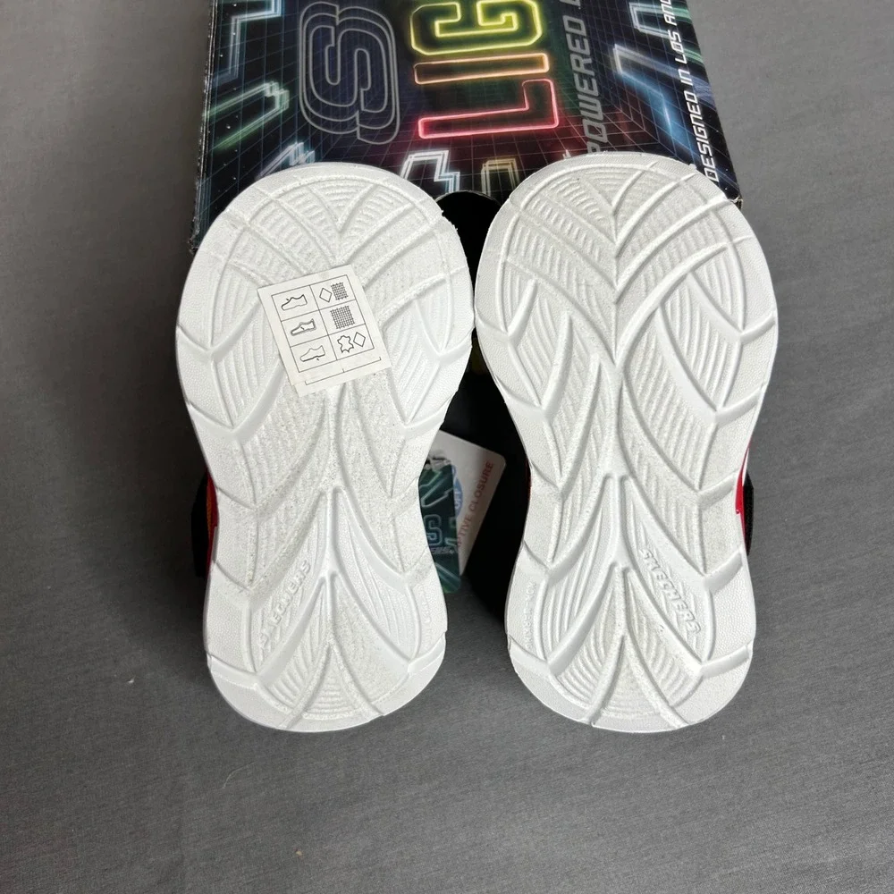 Skechers S Lights Flex-Glow‎ Ultra Black Red Light Up Toddler Shoes 400139N 5